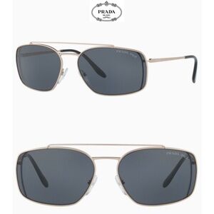 PRADA SPR64V 1BK-5Z1 PALE GOLD METAL POLARIZED GREY PILOT SUNGLASSES. 62mm